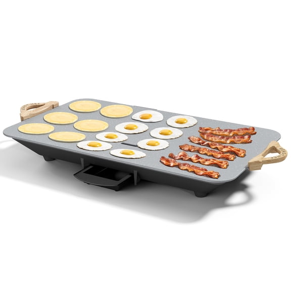SENSCHEF 12x20inch Electric Griddle by BBQ Masters1700W Nonstick ILAG Granite Surface, Large Sloped Design, Perfect for Family Meals, Pancakes&Eggs, Fast Even Heating, Easy to Clean, Granite Grey