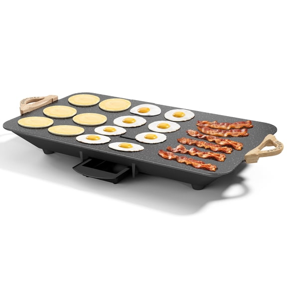 SENSCHEF 12x20inch Electric Griddle by BBQ Masters–1700W Nonstick ILAG Granite Surface, Great for Family Meals, Pancakes&Eggs, Fast Even Heating, Easy to Clean, Granite Black, Sloped Design