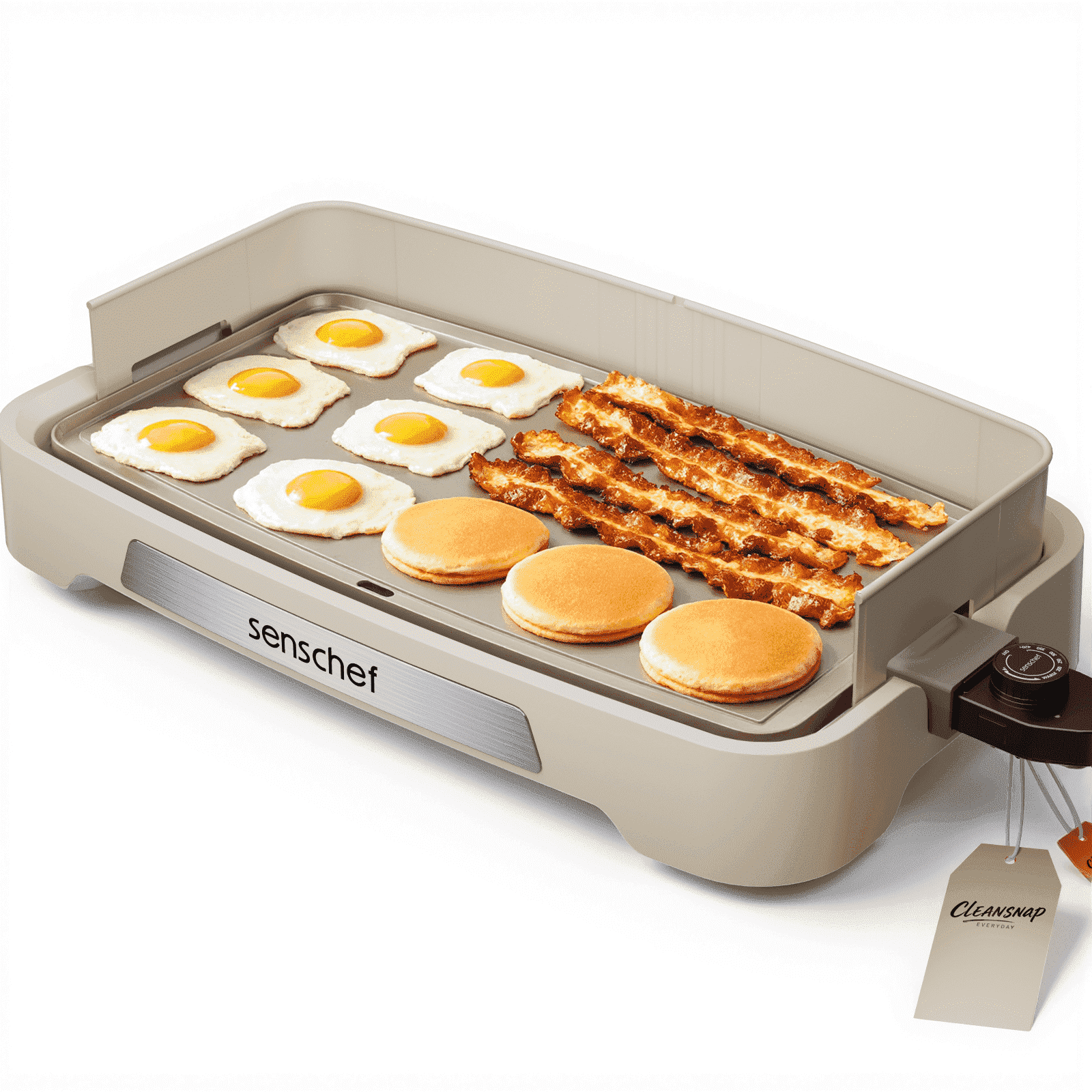SENSCHEF Cleansnap 20 inch Electric Griddle, Foldable Anti-Mess Shield, 1700W Rapid Heating, PPG Ceramic Nonstick, Dishwasher Safe, Great Gift, Vanilla Cream
