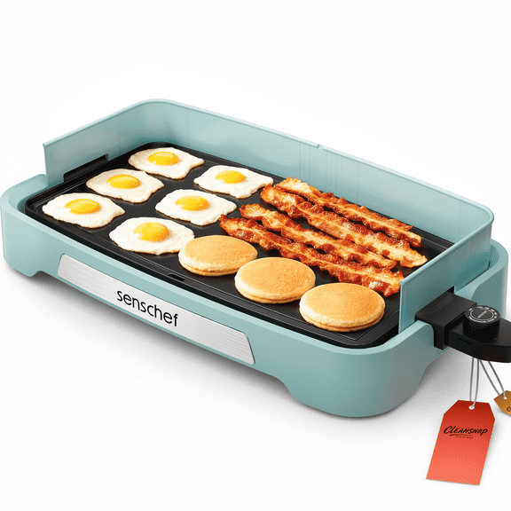 SENSCHEF 20 inch Electric Griddle, 1700W Rapid Heating, Foldable Anti-Mess Shield, PPG Ceramic Nonstick, Dishwasher Safe