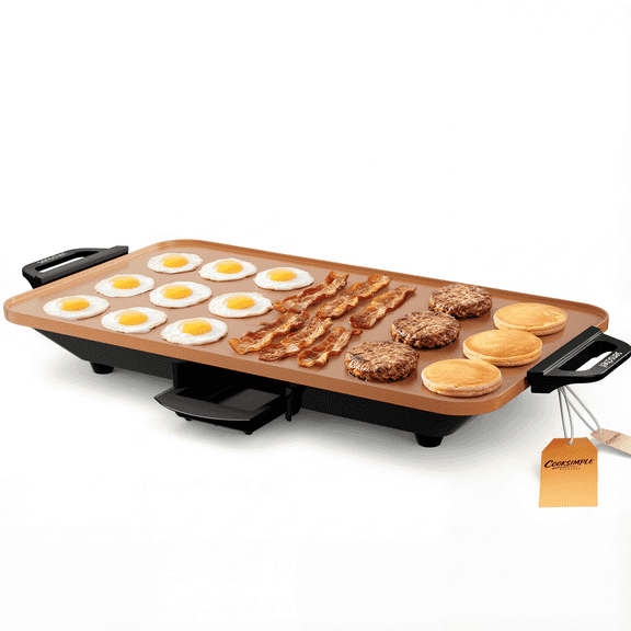 SENSCHEF CookSimple Everyday 20"x12" Electric Griddle1700W Nonstick PPG Ceramic Surface, Large Flat Design, Perfect for Family Meals, Pancakes&Eggs, Fast Even Heating, Easy to Clean, Ceramic Copper
