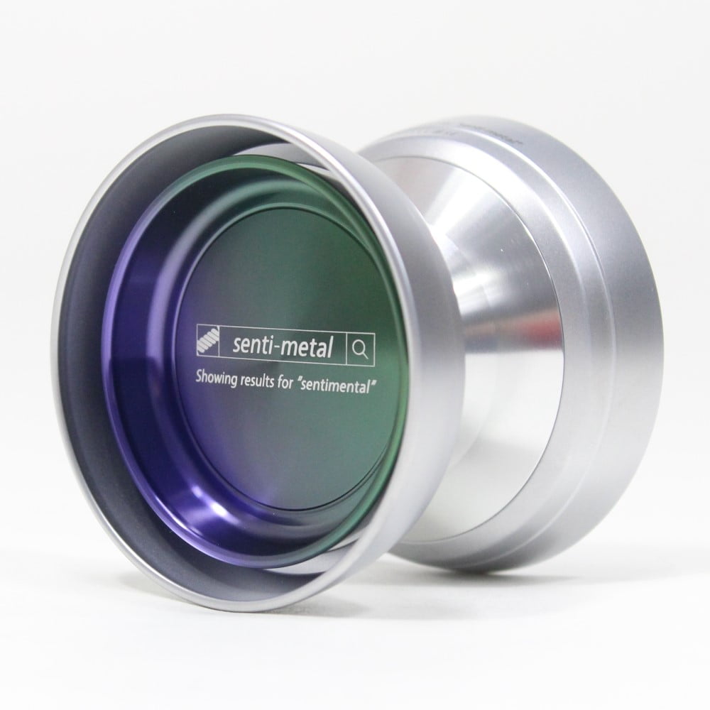 SENSE YOYO Senti-Metal Yo-Yo - Bi-Metal YoYo (Gloss Silver Body Matte Silver Rim Gloss Purple Green Fade Cap)