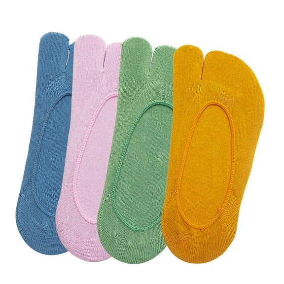 SENSETH 4Pairs Breathable Two-toed Socks Solid Color Girls Socks Summer Shallow Socks