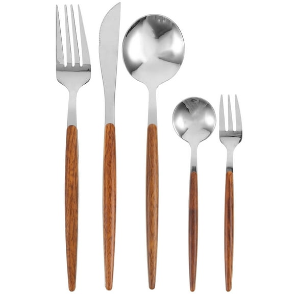 SENSETH 5Pcs Stainless Steel Tableware Set with Wood Handle