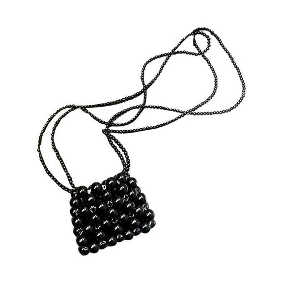 SENSETH Handmade Black Beaded Bag Mini Cross Body Handbag Shoulder Bag with Dual Strapes for Women