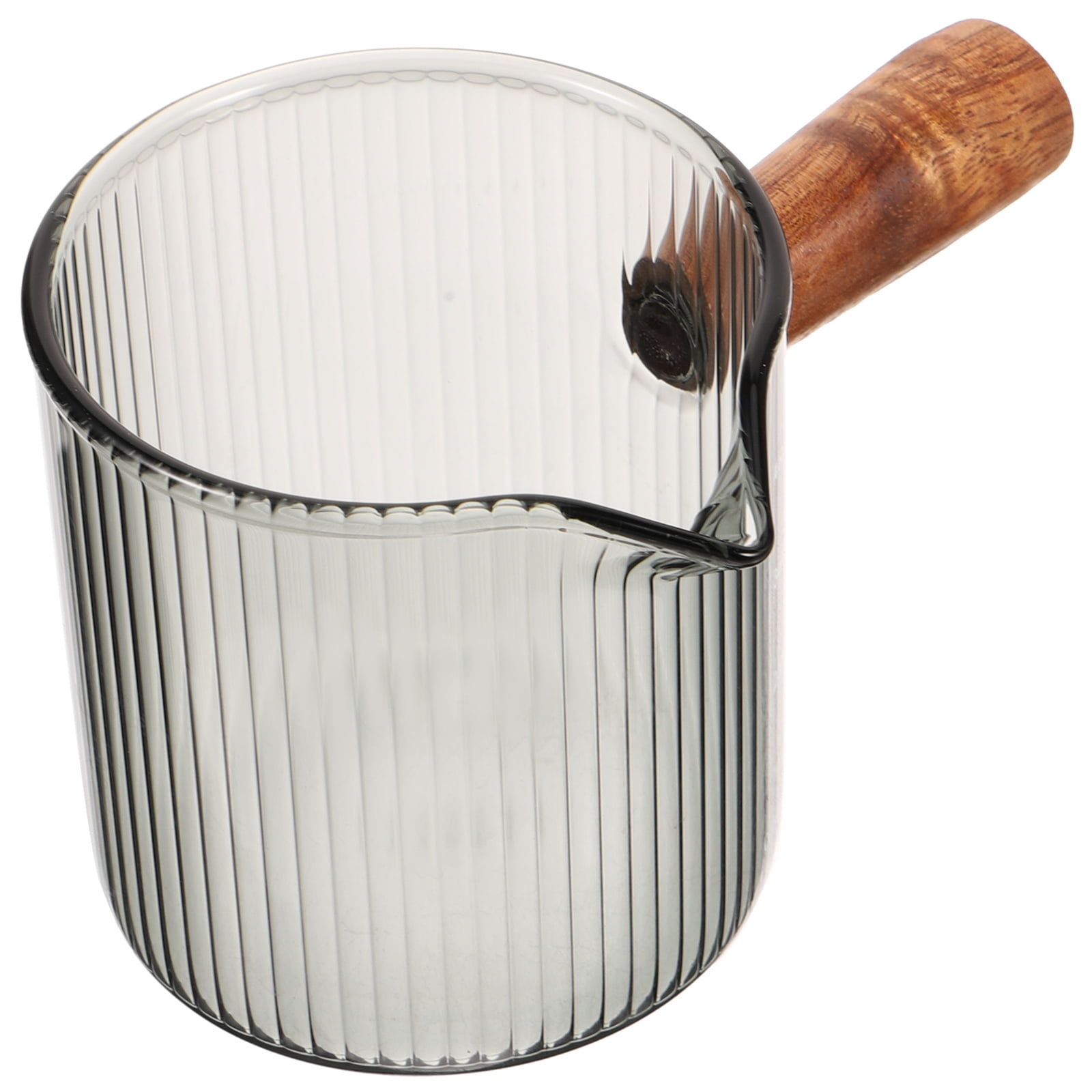 SENSETH Measuring Milk Cup with Wooden Handle Coffee Pitcher Glass ...