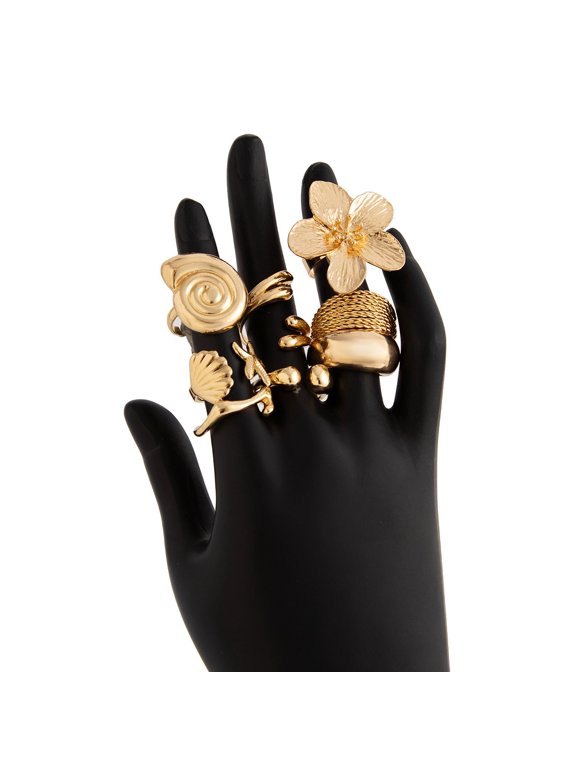 Eight piece retro flower starfish scallop open ring, bohemian style, vacation style