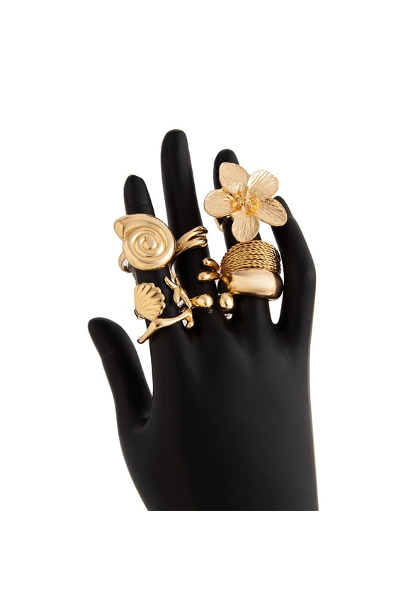 Eight piece retro flower starfish scallop open ring, bohemian style, vacation style