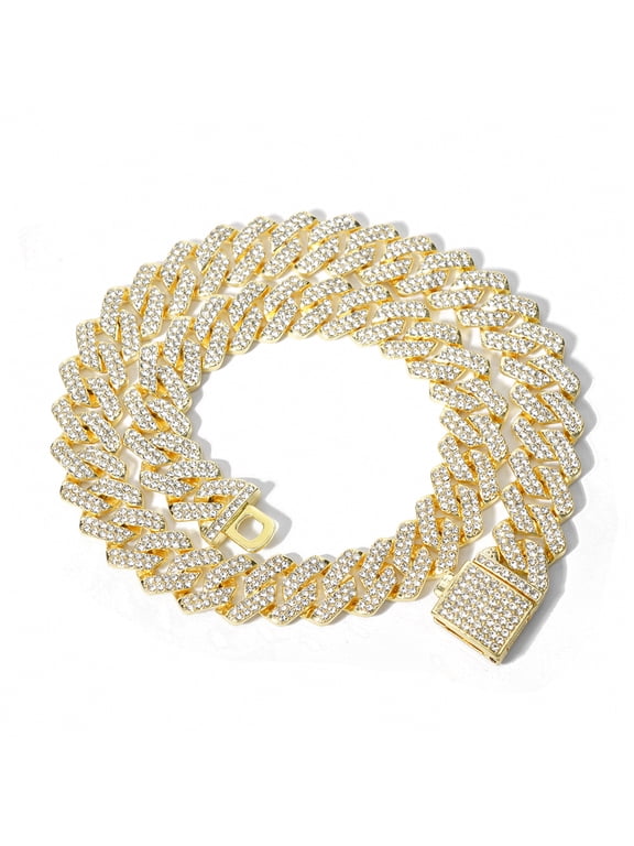 【SENSHEN】Iced Out Cuban Link Chain for Men, Full Paved Cubic Zirconia Hip Hop Necklace, Silver & Gold Plated Bling Jewelry, 16-24 Inch