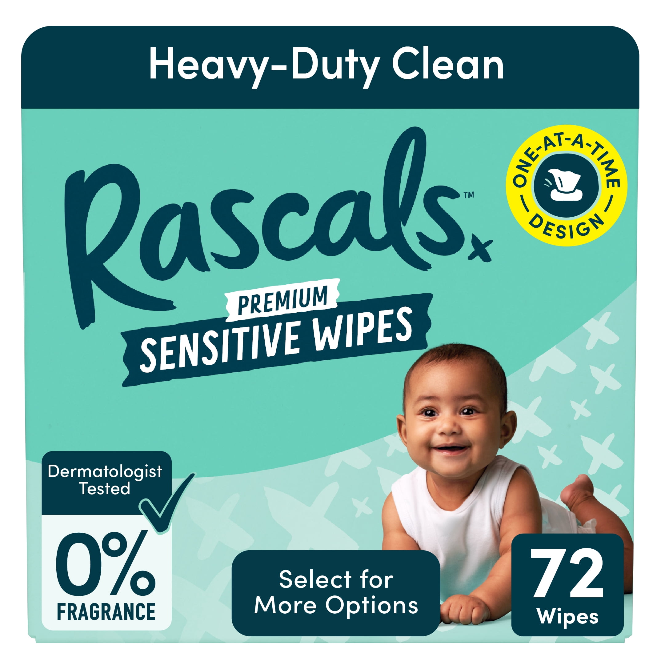 Rascals Premium Sensitive Alcohol Free Baby Wipes, 72 Count