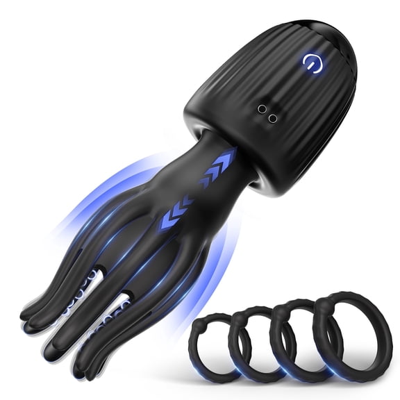 SENSIVO Male Penis Trainer, Male Masturbator with 10 Vibration & 360° Wapping Modes,Waterproof  Rechargeable Adult Toys,4 Pc Silicone Ring（Black）