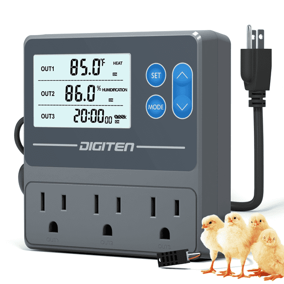 SENSTREE Digital Temperature & Humidity Controller with 3 Pre-Wired Smart Outlets - Independent Control for Heating/Cooling, Humidification, and Timer Functions - Ideal for Mushroom Growing