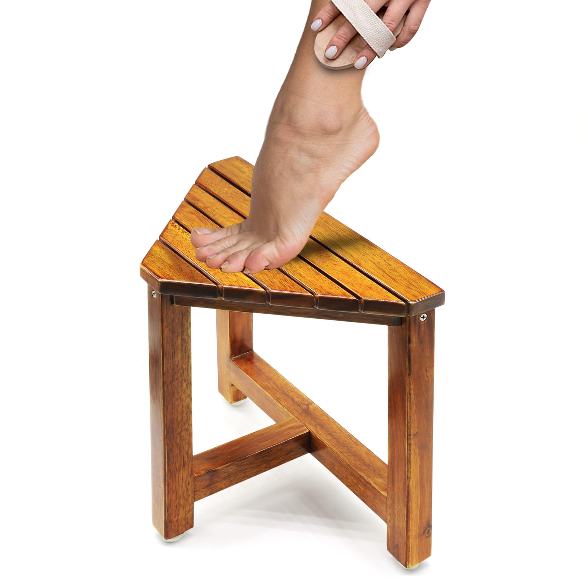 SENSUNIQ Shower Foot Rest for Shaving Legs Rustic Corner Shower Stool