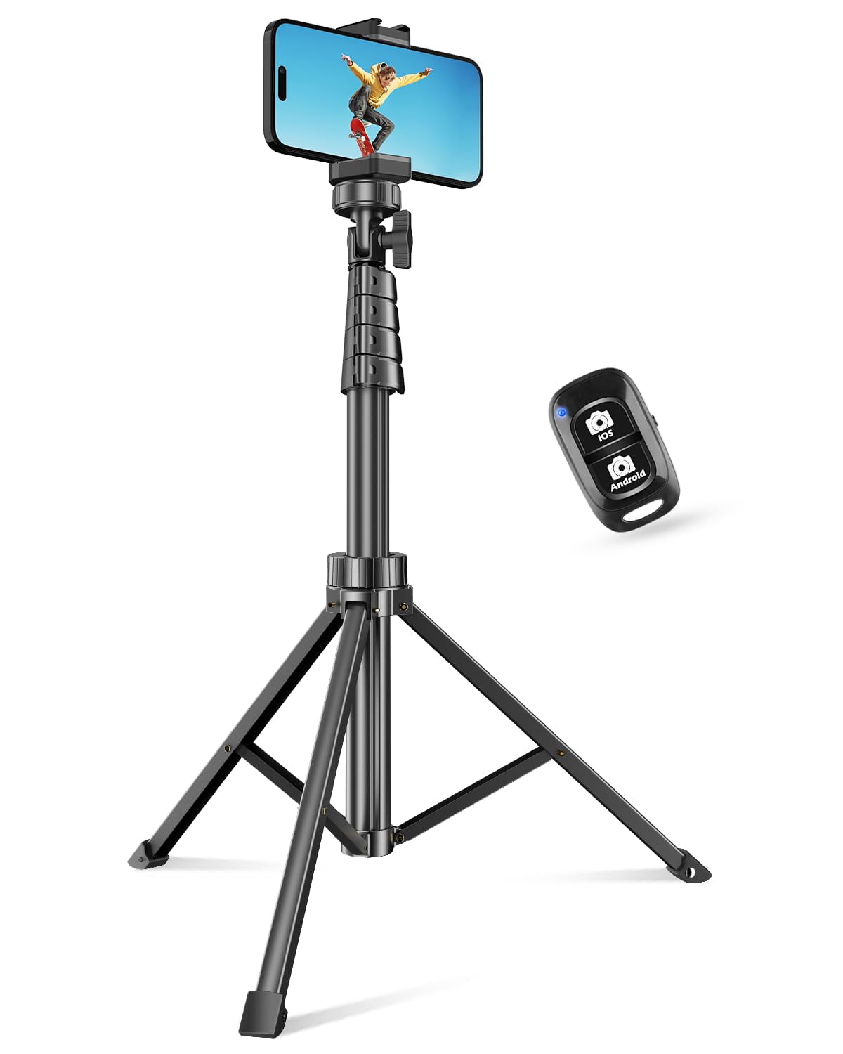 62" Phone Tripod & Selfie Stick, Extendable Cell Phone Tripod Stand with Wireless Remote and Phone Holder, Compatible with iPhone Android Phone, Camera