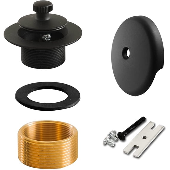 SENTO Black Lift and Turn Bathtub Drain Assembly Stopper Kit, Fit Both 1-1/2 Inch or 1-5/8 Inch Strainer and Stopper, Heavy Duty Metal with Matching Screws, Easy Installation, Matte Black