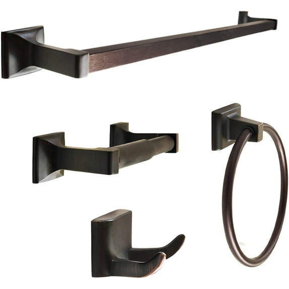 SENTO Cellar Classic Bathroom Accessories Set, Heavy Duty Metal Bath Hardware Set Wall Mounted, Includes Robe Hook, Standard Toilet Paper Holder, Towel Ring, 24” Towel Bar (4-Piece, Oil-Rubbed Bronze)