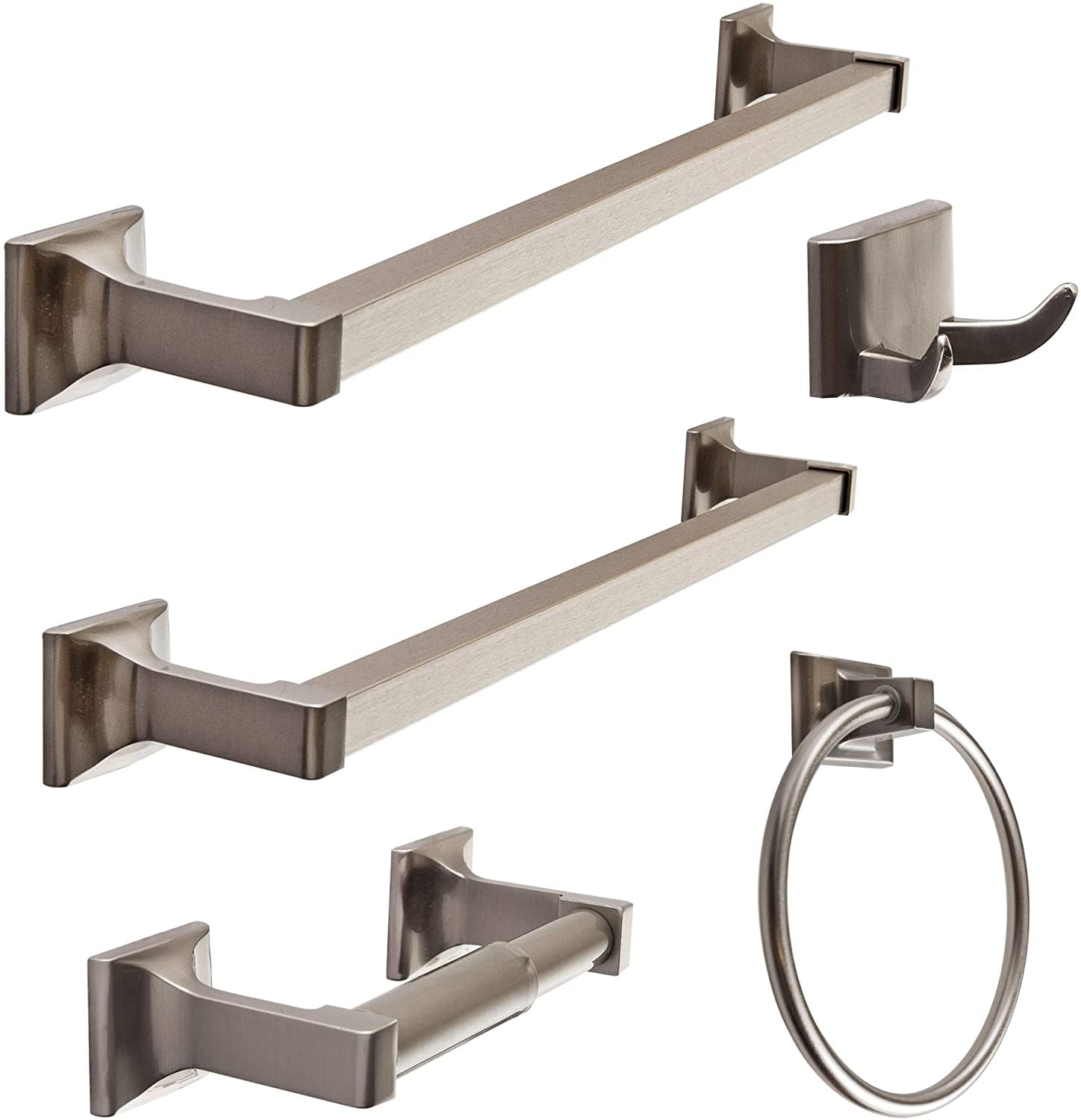 Satin Nickel 5-Piece Metal Bathroom Hardware Set