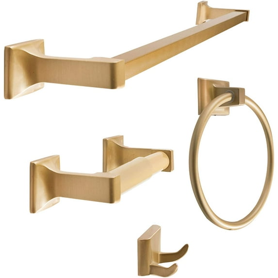 SENTO Cellar Classic Bathroom Accessories Set, Heavy Duty Metal Bath Hardware Set Wall Mounted, Includes Robe Hook, Standard Toilet Paper Holder, Towel Ring, 24" Towel Bar (4-Piece, Satin Brass)