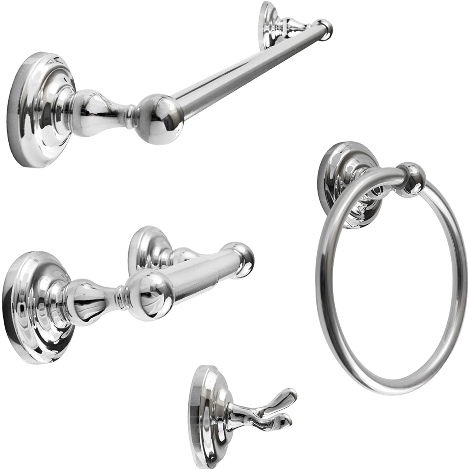 Polished Chrome 4-Piece Metal Bathroom Hardware Set