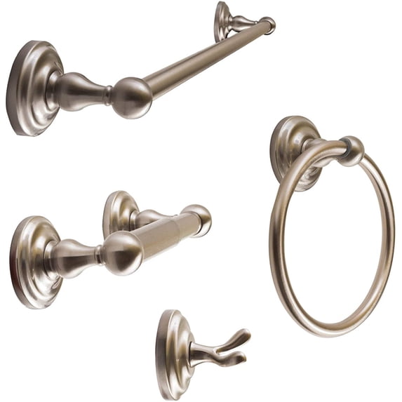 SENTO ROBIKI Modern Nickel Bathroom Hardware Accessories Set, Includes Robe Hook, Toilet Paper Holder, Towel Ring, 24" Towel Bar, Duty Metal Bath Hardware Set Wall Mounted (Satin Nickel)