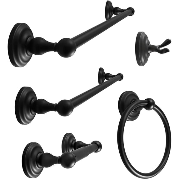 SENTO ROBIKI Oil Bronze Bathroom Hardware Accessories Set, Includes Robe Hook, Toilet Paper Holder, Towel Ring, 18"& 24"Towel Bar, Duty Metal Bath Hardware Set Wall Mounted(5-Piece)