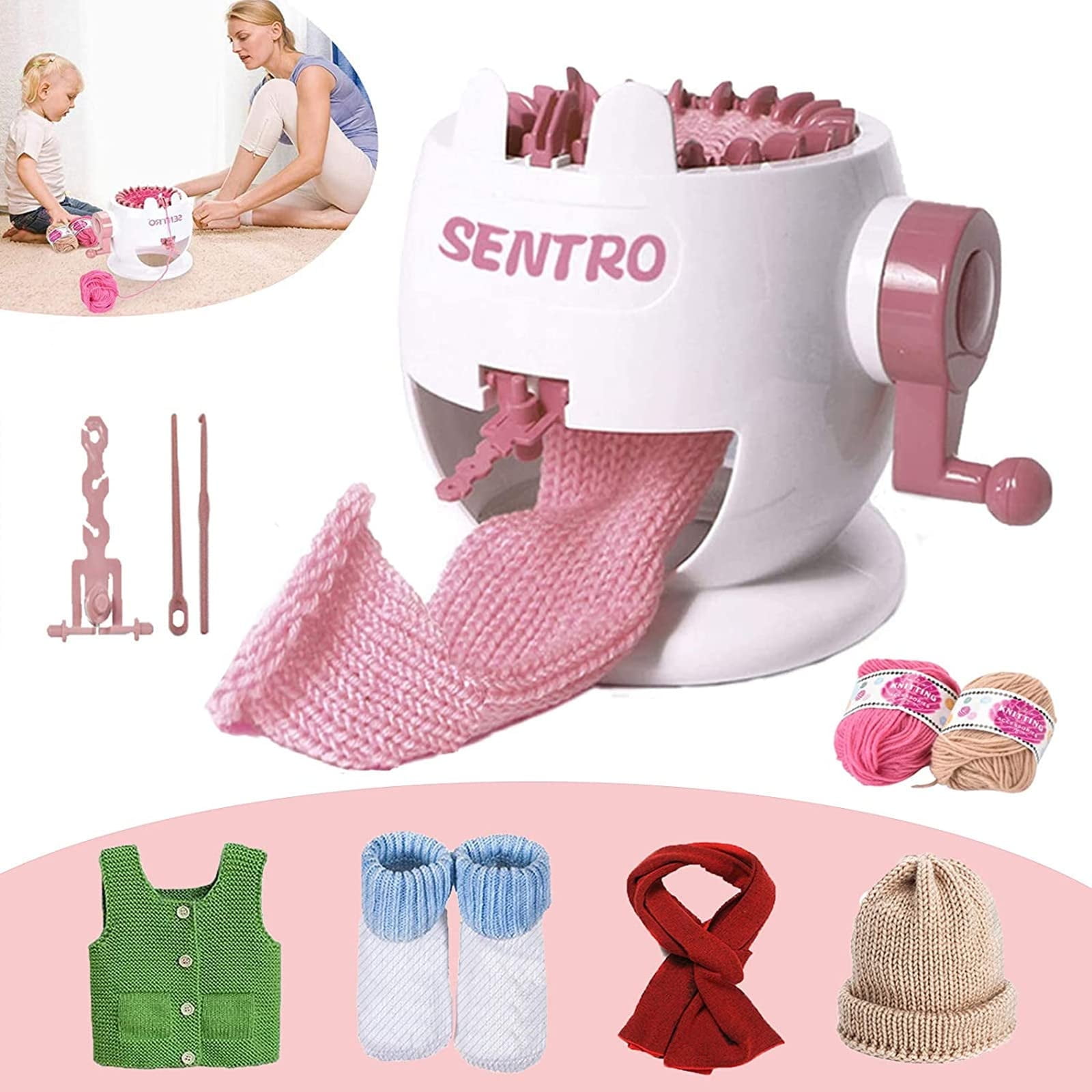 SENTRO 22 Needle Knitting Machine, Knitting Loom Set Round Weaving Loom for Kids, Bunny Shaped Smart Weaver, Hat Sock Scarf Loom, Toys Arts and Crafts Knitting Kit for Girls
