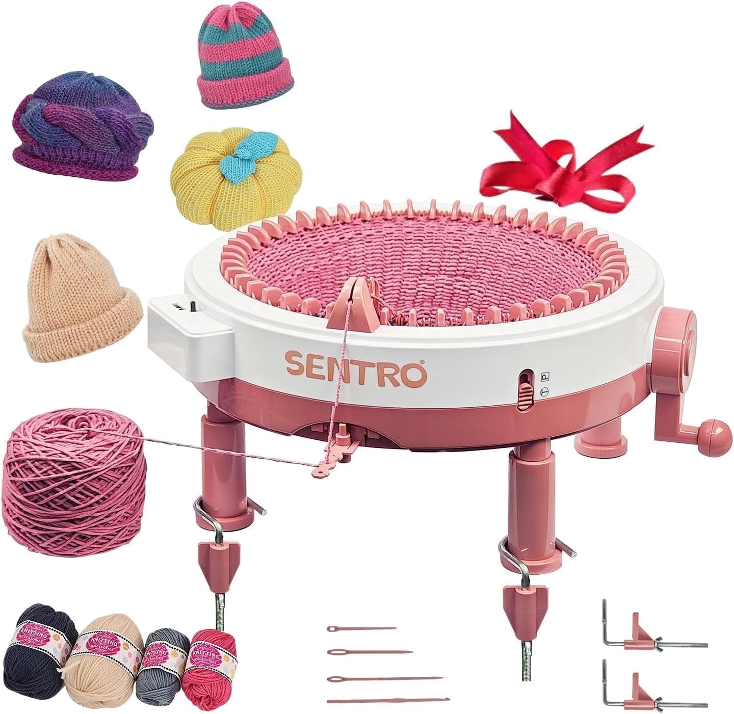 48-Needle Knitting Machine with Table Clamp & Electric Adapter for SENTRO , Smart Weaving Loom for DIY Scarves, Hats, Socks, Beginner & Pro Craft Kit