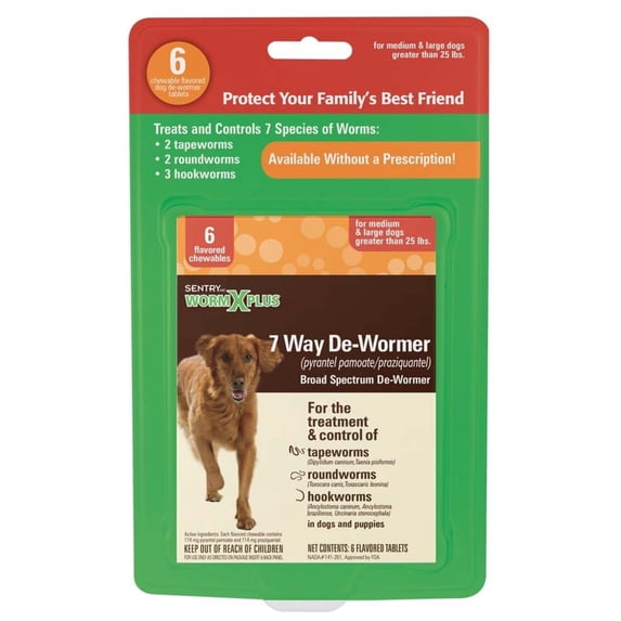 SENTRY Worm X Plus 7 Way De-Wormer Large Dog 6ct