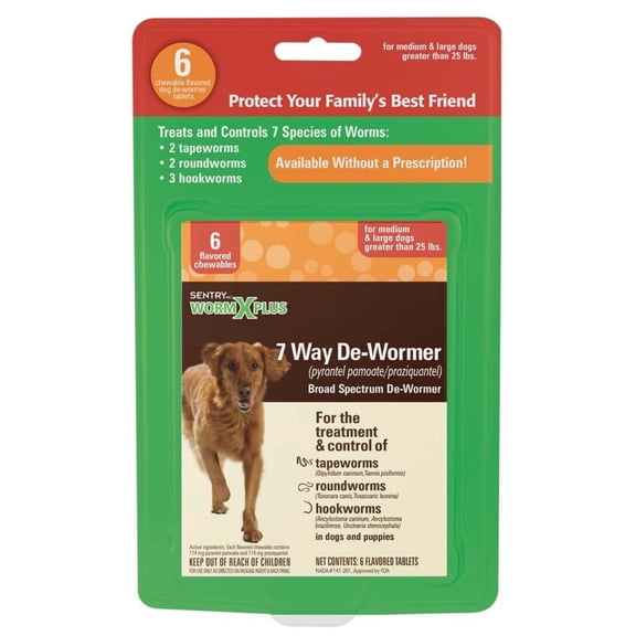 SENTRY Worm X Plus 7 Way De-Wormer Large Dog 6ct