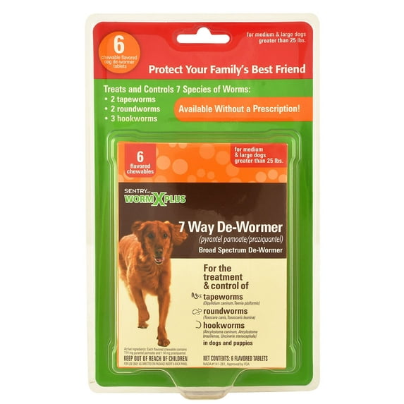 SENTRY Worm X Plus 7 Way DeWormer Large Dogs (6 count) Package may vary