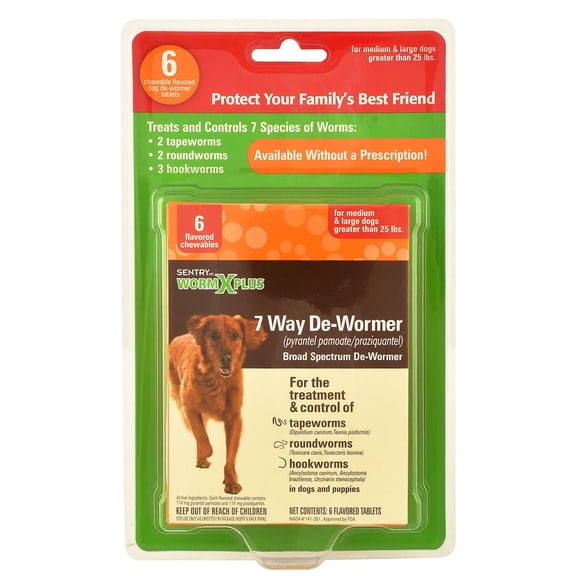 SENTRY Worm X Plus 7 Way DeWormer Large Dogs (6 count) Package may vary