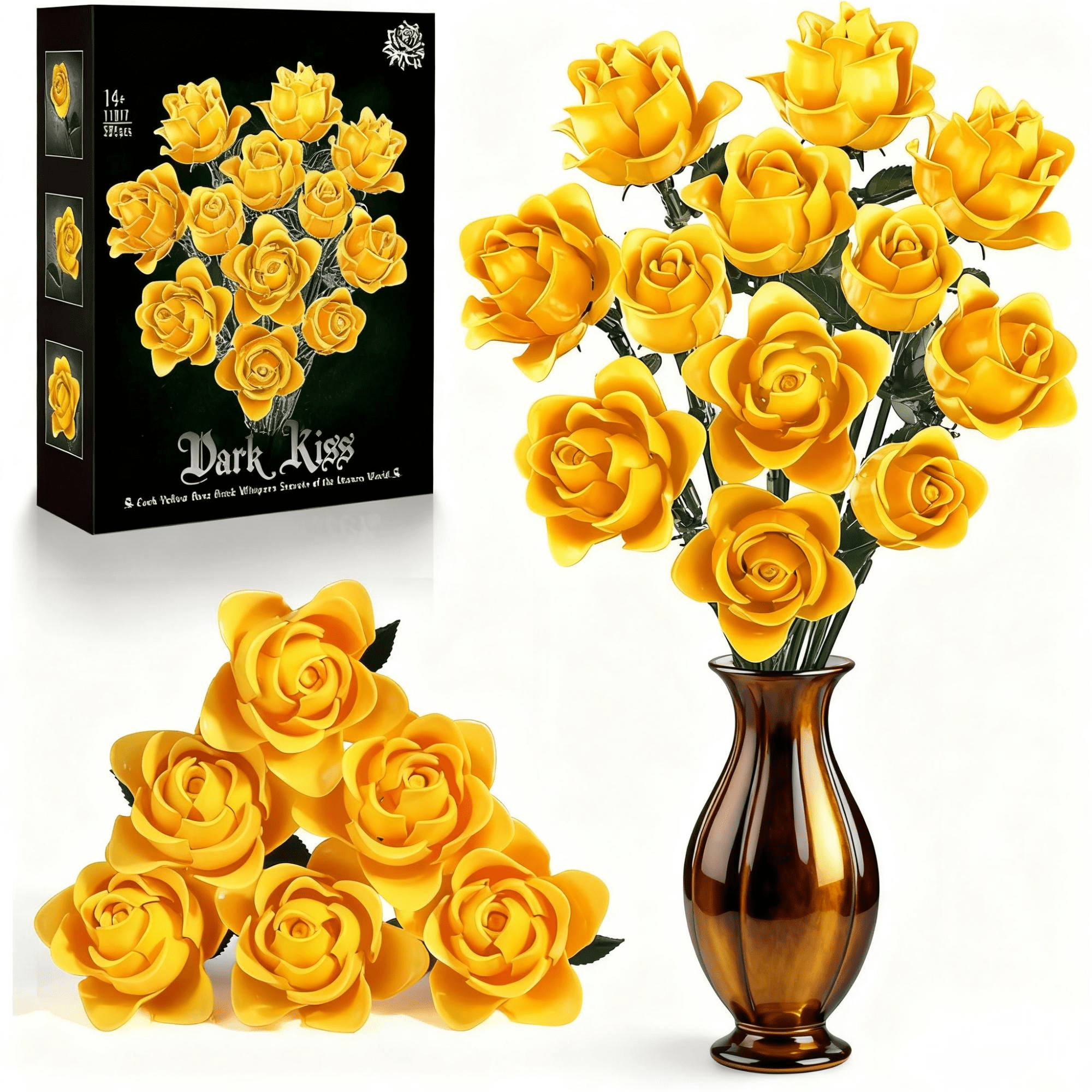 BrickPhos-Yellow Rose Flower Bouquet Building Set Toys ,Mothers Halloween Christmas Valentine's Day Gifts for Her  (585pcs)