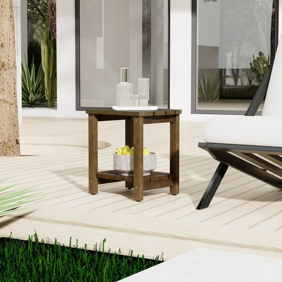 SENWEST Mid-Century and Weather-Resistant Pine Wood End Table, Dark Brown