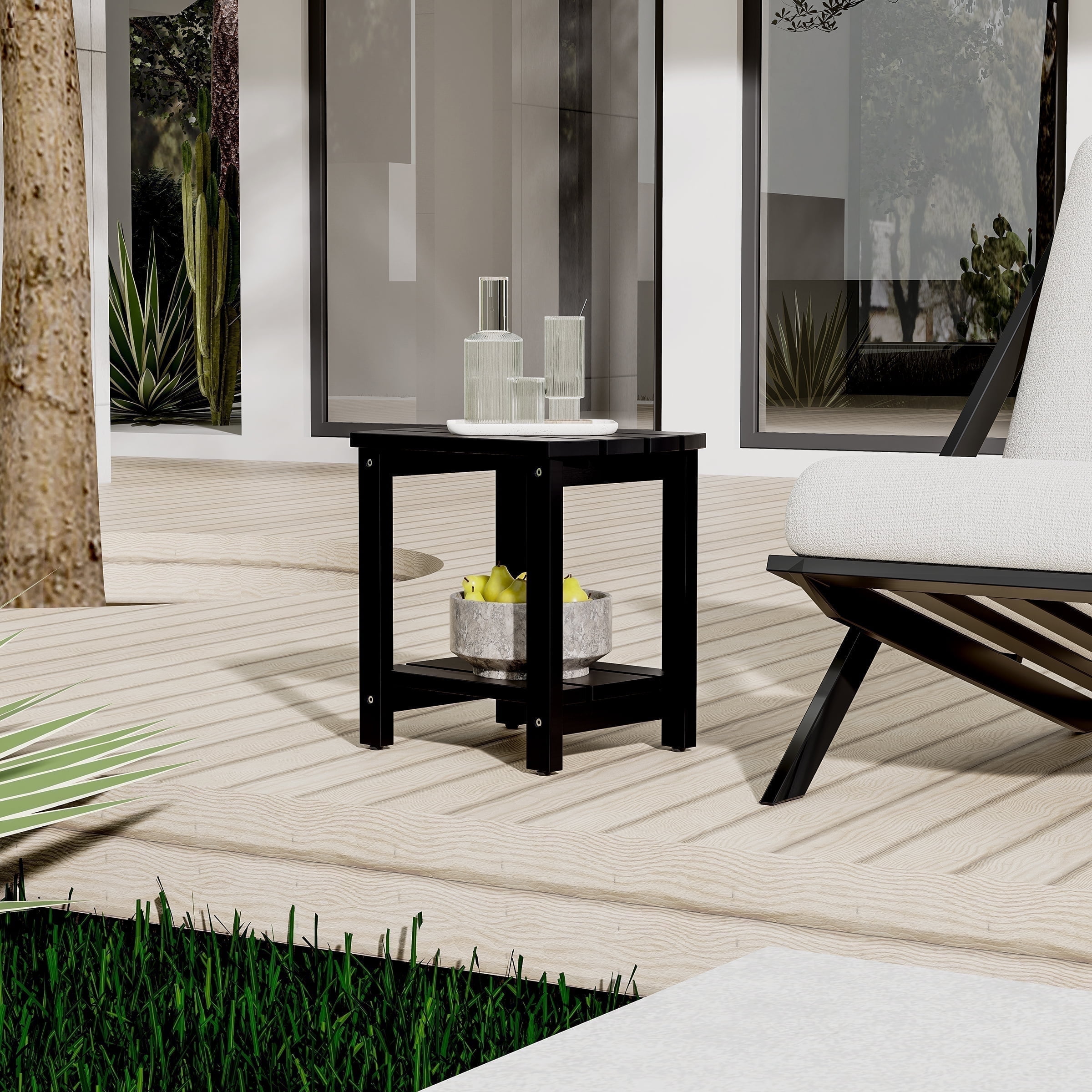 SENWEST Outdoor Weather-Resistant Pine Wood Square End Table, Black