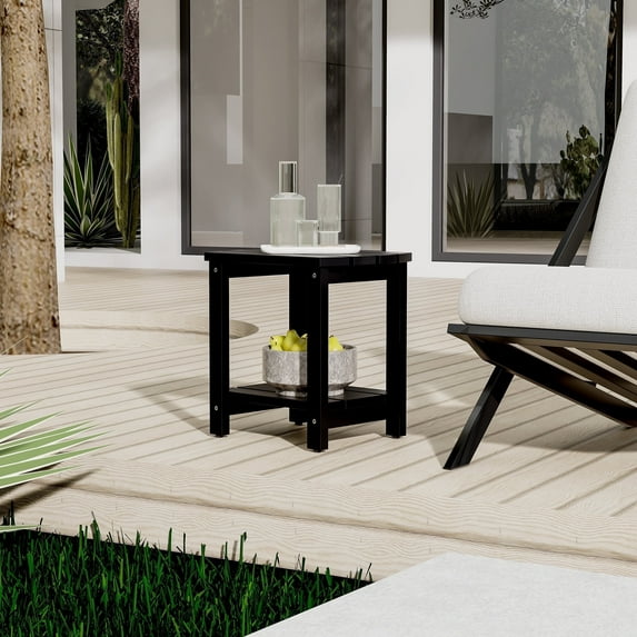 SENWEST Outdoor Weather-Resistant Pine Wood Square End Table, Black