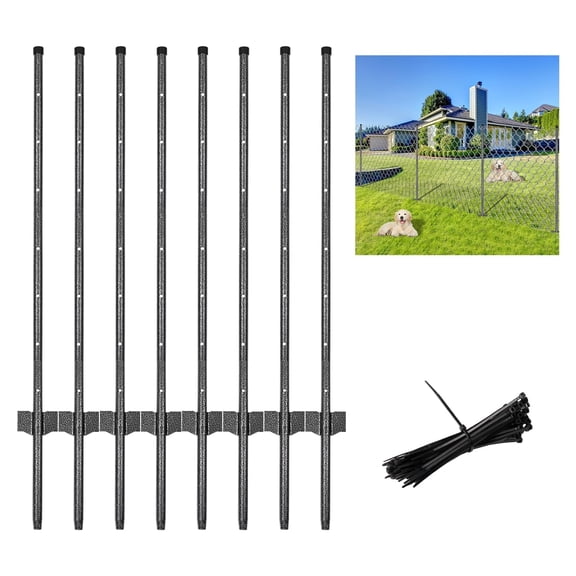 SENYUM FT T Fence Posts, 8 Pack Heavy Duty Metal Fence Stakes with Screw-Together Design & 100 Cable Ties, Rustproof Steel Garden Posts for Wire Fencing, Farm, Chicken Wire