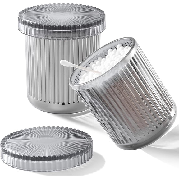 SENYUM Upgrade 2 Pack Holder Glass Apothecary Jars with Lids, | Bathroom Canisters Vanity Organizer for Cotton Swabs, Balls, Pads, Floss Picks, Candy, Jewelry, Makeup Storage, Decor