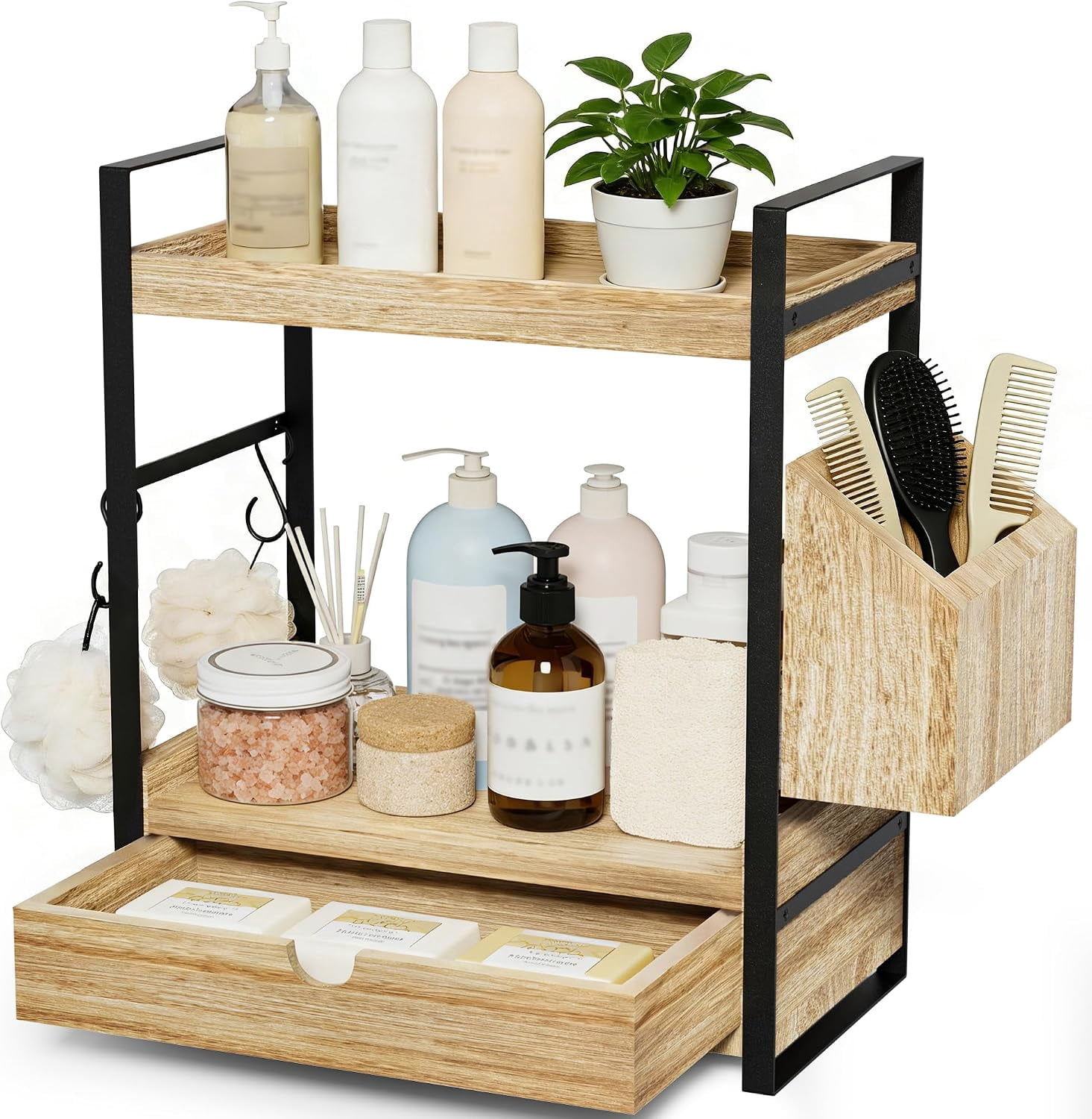 Perfumer Drawer SENYUM Upgrade 2-Tier Bathroom Counter Organizer with Drawer, Wooden ...