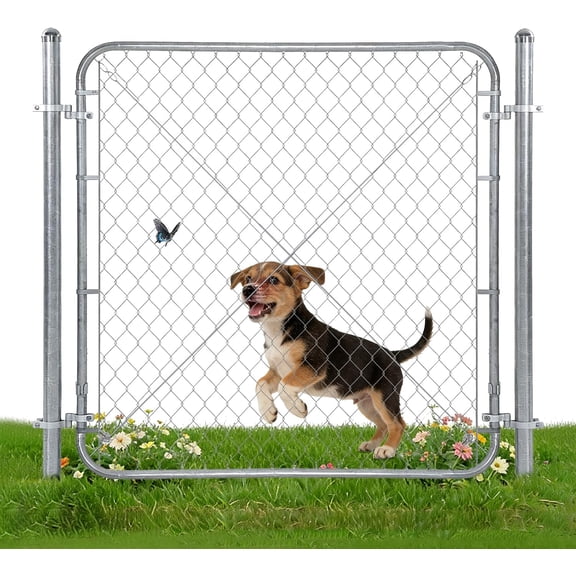 SENYUM Upgrade 48" H Chain Link Fence Gate with 67" Posts Width Adjustable 24"-72" Galvanized Metal Yard, Garden & Farm Gate Kit for Backyard, Dog Fence, Chicken Coop & Side Gates
