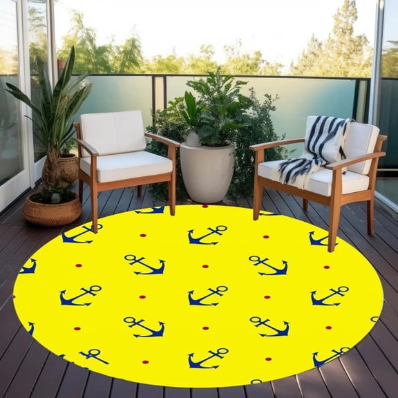 SENYUM Upgrade Abstract Floral Modern Waterproof Round Outdoor Rug for Backyard Garden Patio Deck Balcony Porch Reversible Circle RV Camping Carpet Kitchen Laundry Bathroom Floor Rug Mat