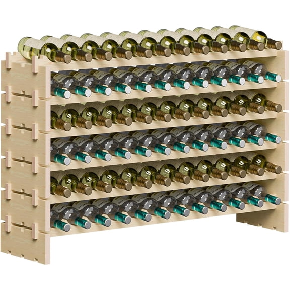 SENYUM Upgrade Bottles Stackable Modular Wine Rack, Wooden Wine Storage Rack Freestanding Wine Holder Display Shelves, Wobble-Free Shelves, Solid Wood