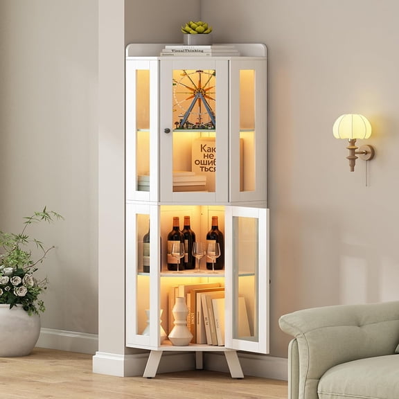 SENYUM Upgrade Cabinet with Glass Doors, Display Cabinet | Corner Display Cabinet,Display Case With 5 Shelves,Storage Cabinet For Living Room,Study, Bedroom,Dining Room