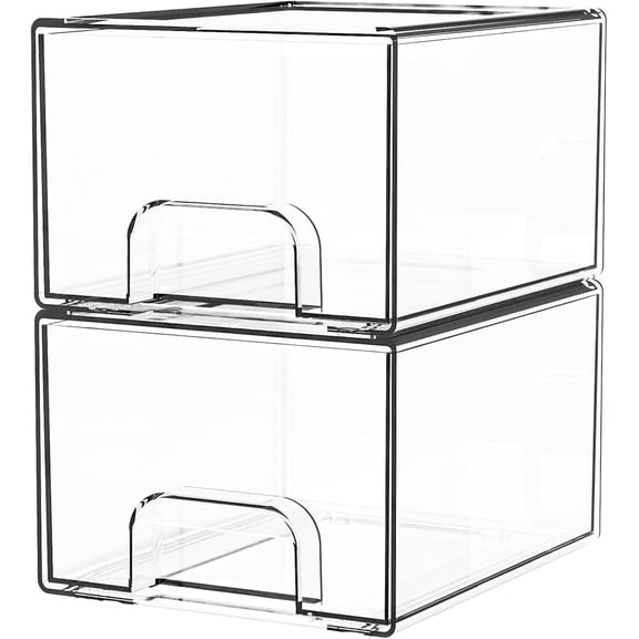 SENYUM Upgrade Clear Stackable Storage Drawers,4.4'' Tall Acrylic Drawer Containers for Organizing,Bathroom Organizers and Storage Bin Box,Plastic Makeup,Medicine Organizer Bins for Cabinet,Undersink