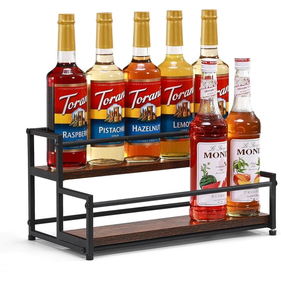 SENYUM Upgrade Coffee Syrup Rack Organizer, Bottles Holder Stand for Coffee Bar, Liquor Bottle Display Shelf Bar Shelf Stand Countertop Rack for Syrup, Wine, Spice