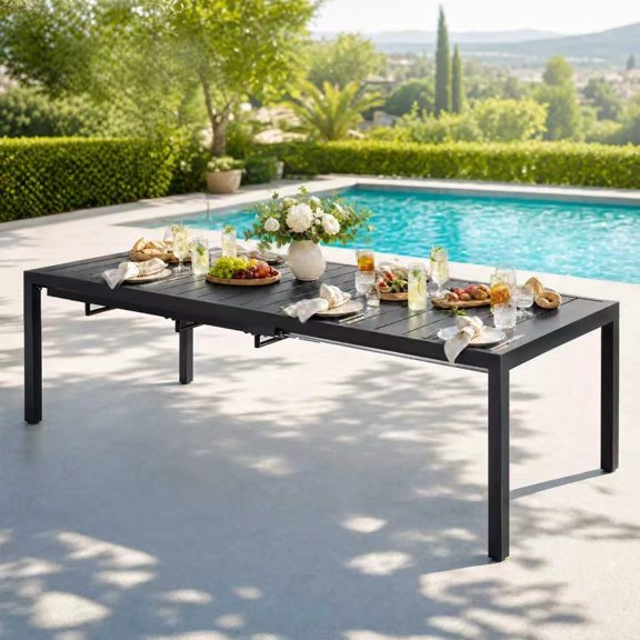 SENYUM Upgrade Expandable Patio Dining Table for 8, Large Long Adjustable Rectangular Outdoor Table for 4-8 Person, 500LBS Sturdy Metal Extendable Patio Table for Outside,Garden, Lawn, Backyard