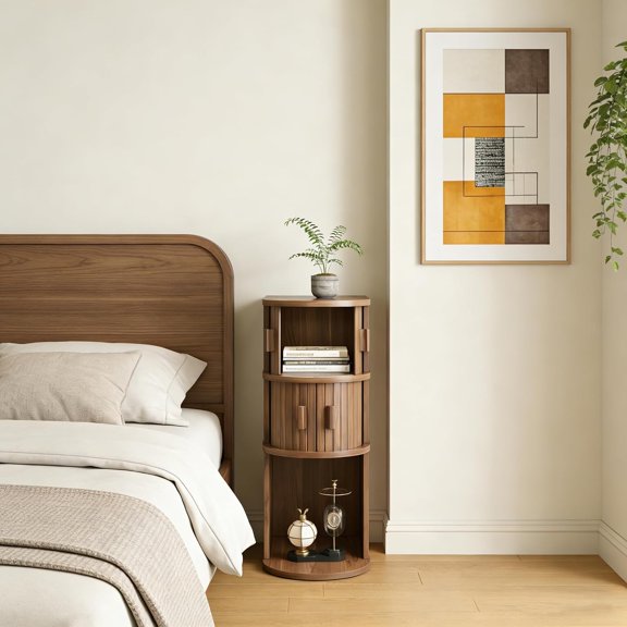 SENYUM Upgrade Nightstand with Storage, Narrow End Table for Small Spaces, Skinny Nightstand with Open Shelf, Mid-Century Modern Small Bedside Table for Bedroom