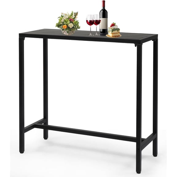 SENYUM Upgrade Outdoor Bar Table, Wheeled Patio Pub Table with Waterproof Frame and Adjustable Foot for Hot Tub, Patio, Backyard, Balcony, Hallway, Bistro Rectangle