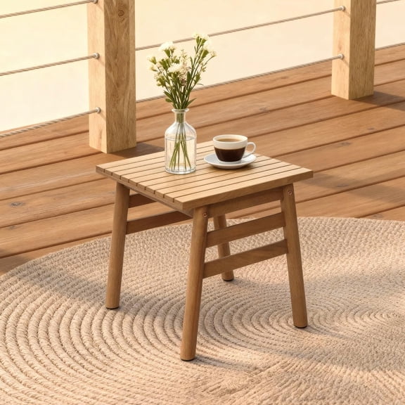 SENYUM Upgrade Outdoor Coffee Table for Patio, Acacia Wood Patio Table with Woven Trim, Rectangular Outdoor Table for Patio, Balcony, and Porch