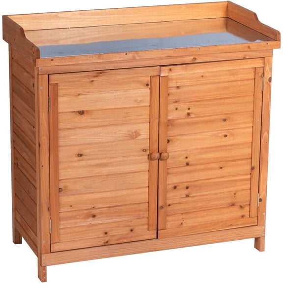 SENYUM Upgrade Outdoor Garden Patio Wooden Storage Cabinet Furniture Waterproof Tool Shed with Potting Benches Outdoor Work Station Table