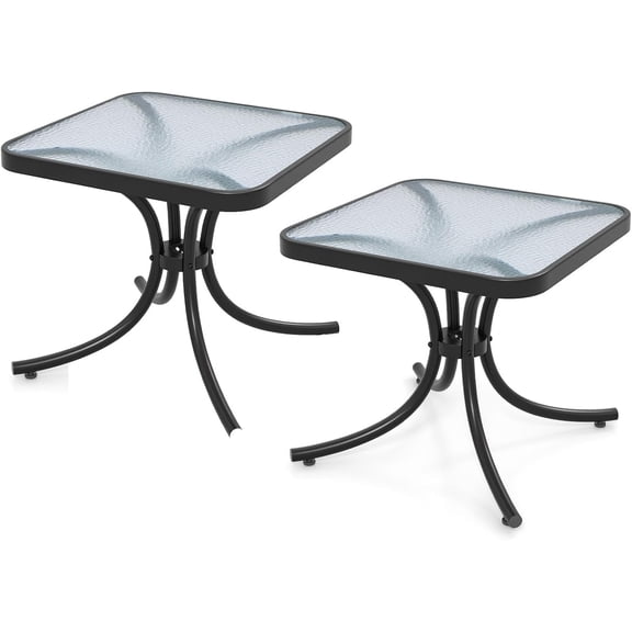 SENYUM Upgrade Outdoor Side Table, 20 Inches Square End Table with Tempered Glass Top, Metal Frame, Small Patio Table for Garden, Backyard, Balcony, Poolside, Porch